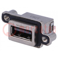 Socket; USB A; MUSB; for panel mounting,screw; THT; straight; IP68