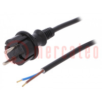 Cable; 2x1.5mm2; CEE 7/17 (C) plug,wires; PVC; 1.5m; black; 16A