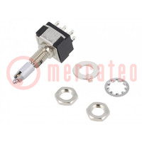 Switch: toggle; Pos: 3; DPDT; ON-ON-ON; 6A/125VAC; 6A/6VDC; MTL; 20mΩ