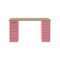 MultiDesk, 1 MultiDrawer mit 6 Schüben, 1 MultiDrawer mit 8 Schüben, Dekor natürliche Eiche, Farbe Pink, Maße: H 740 x B 1400 x T 600 mm