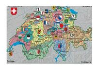 Magnet Switzerland, 8x5,5cm rechteckig, bedruckt mit Schweizer Landkarte mit Kantonsgrenzen