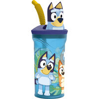 Verre avec Paille Bluey Bleu ciel PVC 3D 360 ml