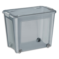 CEP Boîte de rangement 67 litres gris fumé matière PP recyclé (hors clips). Dim : 59,3 x 38 x 47cm.