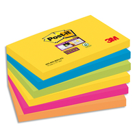 POST-IT Lots de 6 blocs Notes Super Sticky POST-IT® couleurs CARNIVAL 90 feuilles 76 x 127 mm