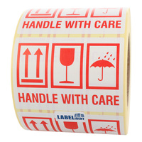 Versandaufkleber - Seite nach oben /Vor Nässe schützen /Zerbrechlich handle with care - 105 x 74 mm, 1.000 Warnetiketten, Papier rot-weiß