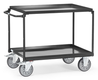 fetra® Tischwagen mit Stahlblechwannen "GREY EDITION", 2 Ladeflächen 1000 x 700 mm, öldicht, Rand 40 mm