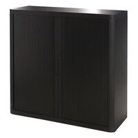 Office tambour storage cupboard - 1m high, black body and door - ECO