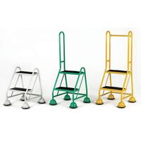 Mobile platform steps with cup feet - 2 tread with single handrail in green