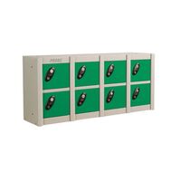 Probe locker for personal effects with 8 compartments and green doors