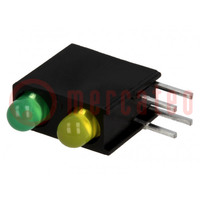 LED; dans un boîtier; jaune/vert; 3mm; Nb.de diodes: 2; 2mA; 40°
