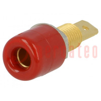 Socket; 4mm banana; 32A; 33VAC; 70VDC; red; gold-plated; on panel