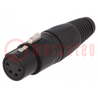 Plug; XLR; female; PIN: 4; straight; for cable; soldering; black