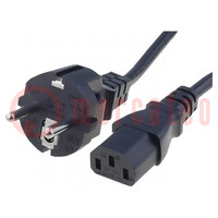Cable; 3x1mm2; CEE 7/7 (E/F) plug,IEC C13 female; PVC; 2.5m; 10A