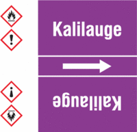 Rohrmarkierungsband mit Gefahrenpiktogramm - Kalilauge, Violett, 10.5 x 12.7 cm