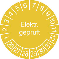 Prüfplakette, Elektr. Geprüft, in Jahresfarbe, 500 Stück / Rolle, 3,0 cm Version: 26-31 - Prüfplakette 2026-2031