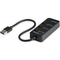 StarTech.com 4 Port USB 3.0 Hub - USB-A auf 4x USB 3.0 Typ A mit einzelnen Ein/Aus-Schaltern - SuperSpeed 5 Gbit/s USB 3.2 Gen 1 - bus-powered - 25 cm Kabel