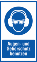 Fahnenschild - Augen- und Gehörschutz benutzen, Blau, 50 x 35 cm, PVC, Weiß