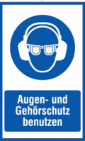 Würfel-Schild - Augen- und Gehörschutz benutzen, Blau, 60 x 42.5 cm, PVC