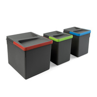 Emuca Kit de contenedores de reciclaje para cajón de cocina Recycle altura 216mm, 1x12litros, 2x6litros, Plástico gris antracita