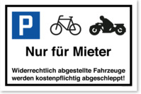 Velo & Motorrad - Nur Für Mieter, Parkplatzschild, 20 x 13.3 cm, aus Alu-Verbund, mit UV-Schutz