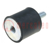 Vibration damper; M8; Ø: 30mm; rubber; L: 30mm; Thread len: 20mm