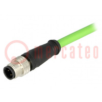 Kabel: voor sensoren/ automaten; PIN: 4; M12-M12; code D-Ethernet