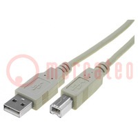 Kabel; USB 2.0; USB A wtyk,USB B wtyk; niklowany; 1,8m; szary