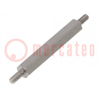 Screwed spacer sleeve; 30mm; Ext.thread: M2,5; hexagonal