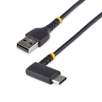 StarTech.com 30cm USB A naar C Oplaadkabel, Haakse USB-C Kabel, Robuuste Fast Charge USB-C Kabel, USB 2.0 A naar Type-C, 3A, Korte USB Laadkabel met Aramide Vezel, Zwart