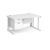 Maestro 25 right hand wave desk 1400mm wide with 2 drawer pedestal - white cable managed leg frame, white top