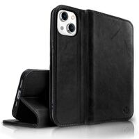 NALIA Genuine Leather Flipcase compatible with iPhone 14 Plus Case, Handmade 100% Cowhide Leather Protective Cover with RFID Protection, Card Slots & Stand Function, Premium Wal...