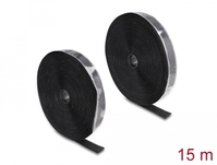 Strapazierfähiges Klettband selbstklebend mit Haft- und Flauschband L 15 m x B 25 mm schwarz, Delock