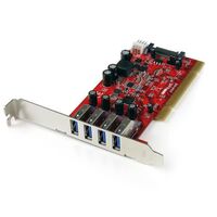 4 PORT PCI USB 3 ADAPTER CARD 4 Port PCI SuperSpeed USB 3.0 Adapter Card with SATA / SP4 Power, PCI, USB 3.0, Red, NEC uPD720202, 5 - 50