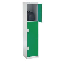Coloured door lockers with standard top, 3 green doors, 300 x 300mm