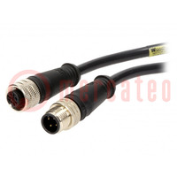 Câble: pour capteurs/automatique; PIN: 4; M12-M12; 2m; prise mâle