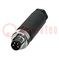 Connector: M8; male; PIN: 4; straight; for cable; plug; 4A; 30V
