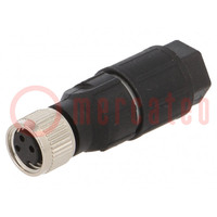 Connector: M8; female; PIN: 3; straight; for cable; plug; 4A; 40V