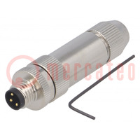 Connector: M8; male; PIN: 3; straight; shielded; for cable; plug