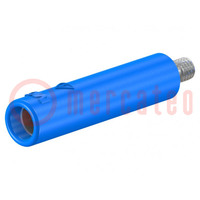Socket; 4mm banana; 32A; blue; nickel plated; screw; insulated