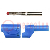 Plug; 4mm banana; 45A; 600VAC; blue; soldered; copper beryllium