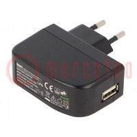 Power supply: switched-mode; mains,plug; 5VDC; 1.2A; 6W; Plug: EU