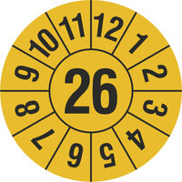 Prüfplakette, Jahresplakette mit 2-stelliger Jahreszahl, 1000 Stk/Rolle, 1,5 cm, g/s, Folie Version: 2026 - Prüfjahr: 26