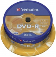 1x25 Verbatim DVD-R 4,7GB 16x Speed, mat zilver