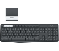 Logitech K375s Multi-Device Wireless Keyboard and Stand Combo Tastatur RF Wireless + Bluetooth AZERTY Belgisch Graphit, Weiß