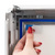 Regenwasserfester Kundenstopper / Plakatständer WindSign „Seal”, 44 mm Profil, silber / grau, mit Topschild