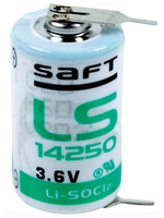 SAFT LS142502PF Lithium battery, Size 1/2 AA with soldering lugs