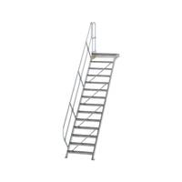Treppe mit Plattform 45° Stufenbreite 800 mm, 14 Stufen, Aluminium geriffelt