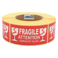 Versandaufkleber - Fragile/Attention/Vorsicht Glas - 100 x 50 mm, 1.000 Warnetiketten, Papier weiß