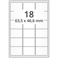 Universaletiketten 63,5 x 46,6 mm, 9.000 Haftetiketten weiß auf DIN A4 Bogen, Papier permanent