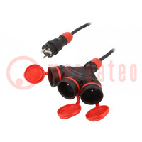 Extension lead; 3x1.5mm2; Sockets: 3; rubber; black; 5m; 16A; EXTREM